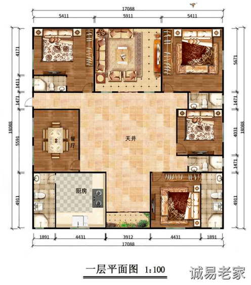 四合院轻钢别墅一层户型图